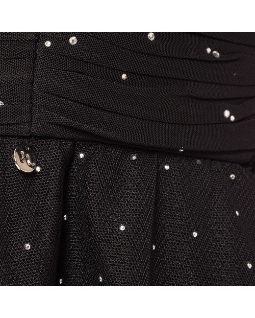 Nissa Black Rhinestone-Embellished Tulle Midi Dress