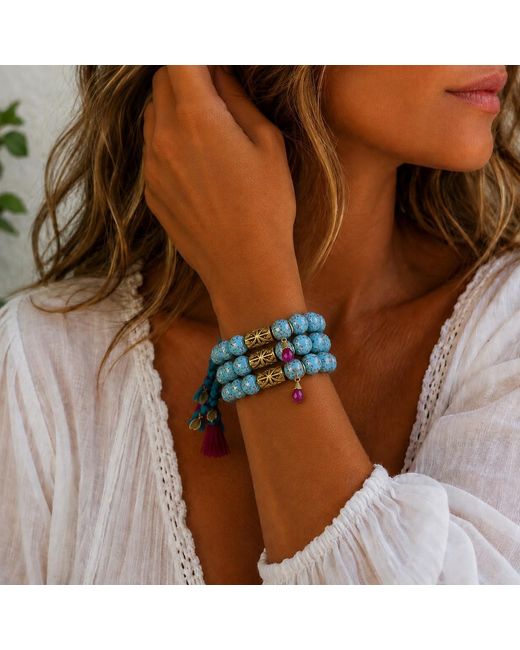 Persia Dona Jewelry Blue Hand Painted X Tassel Bracelet