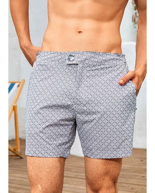 Vayla Blue Long Length Light Geometric Print Swim Shorts for men