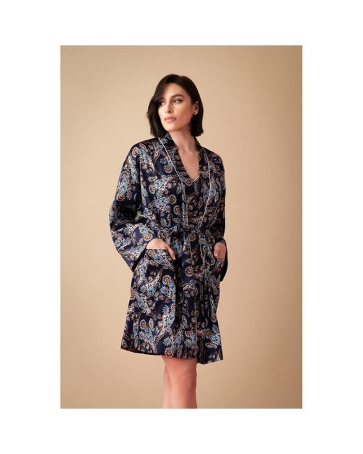 Oh!Zuza Blue Neutrals Silk Slip & Robe Set