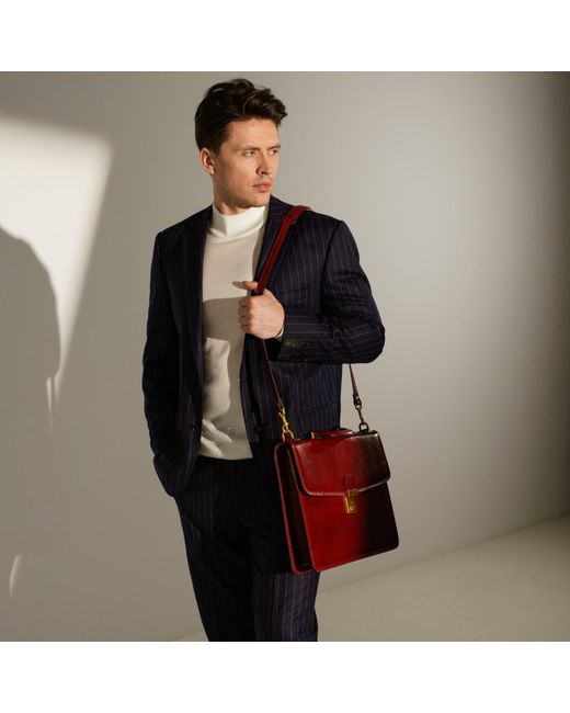 Time Resistance Red Leather Briefcase for men