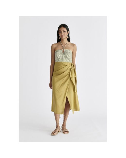 Paisie Yellow Linen Blend Wrap Skirt
