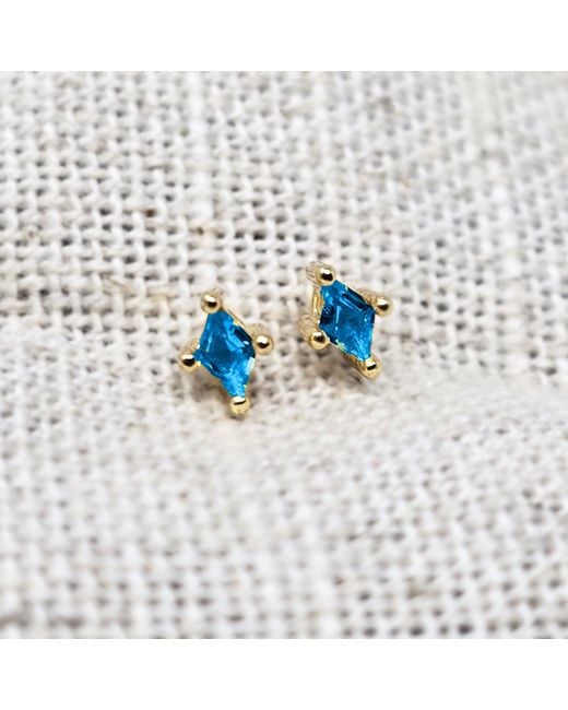 Harfi Blue Tiny Stud December Birthstone Diamond Shaped Earrings