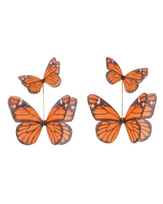 Oana Savu Orange Silk Butterfly Earrings Monarch Wings Lightweight Dangles