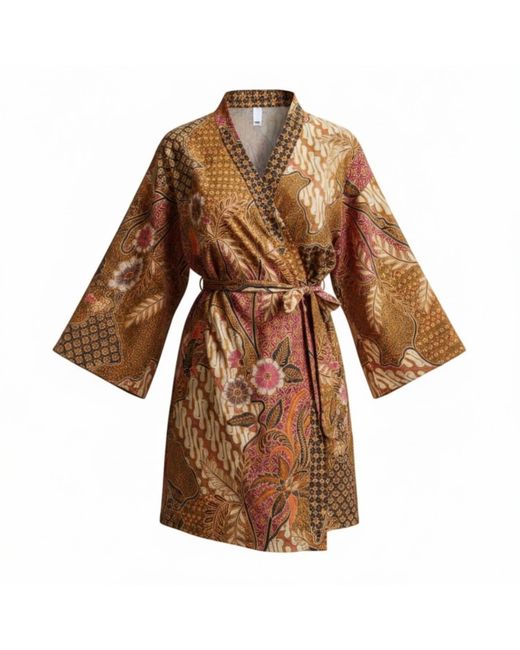 ORIGIN OF HEARTS Brown Bega Floral Luxury Kimono Robe