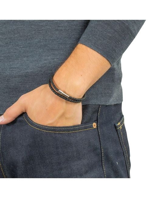 Tateossian Black Pop Rigato Double Wrap Leather Bracelet for men
