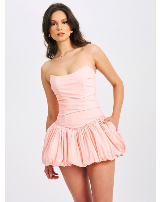 Miss Circle New York Pink Oletta Corset Strapless Bubble Hem Mini Dress