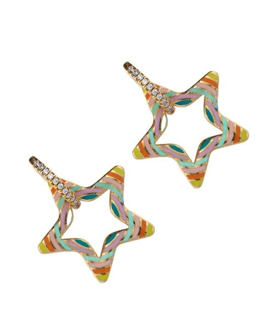 Ebru Jewelry Metallic Pastel Colors Star Diamond Hoop Earrings