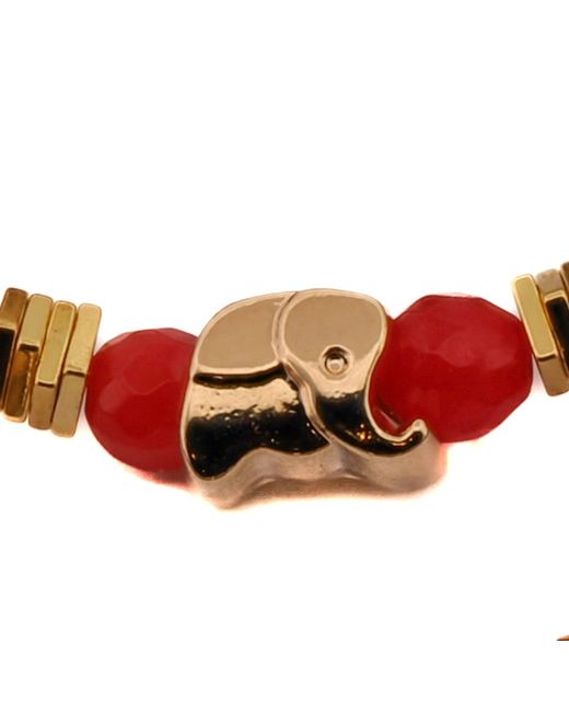 Ebru Jewelry Brown Carnelian Stone Beaded Ra & Elephant Charm Bracelet Set