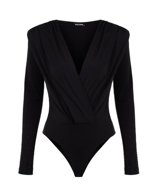 Nocturne Black Double-breasted Shiny Bodysuit