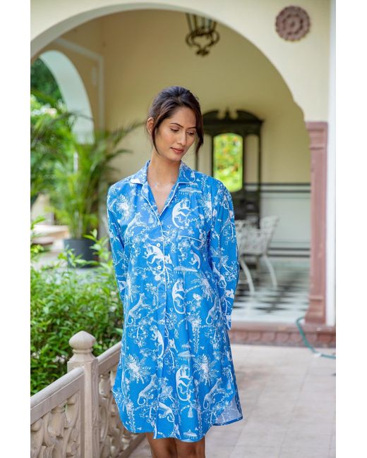 NoLoGo-chic Jungle Party Nightshirt-pure Cotton Poplin in Blue | Lyst