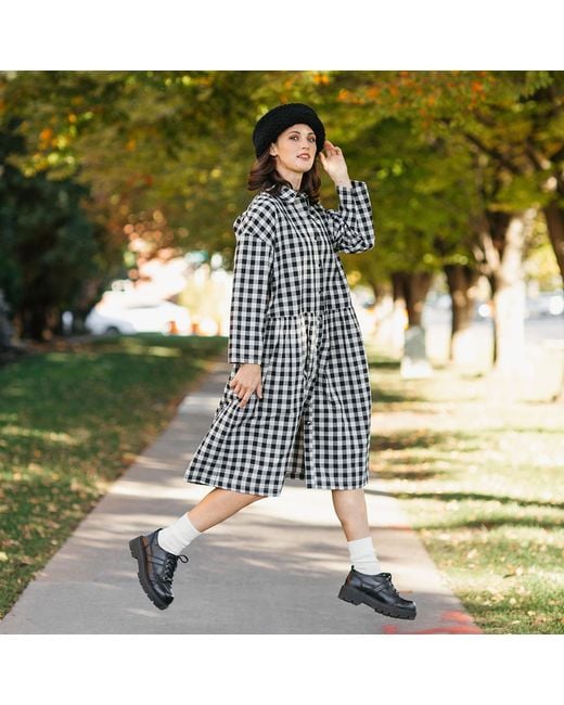 Zenzee Black Neutrals Cotton Linen Gingham Shirt Dress & Natural