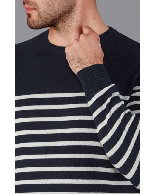 Paul James Knitwear Blue Lightweight Cotton Allen Striped Breton Sweater for men