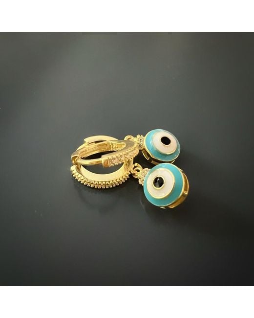Ebru Jewelry Blue Enamel Evil Eye Plated Earrings