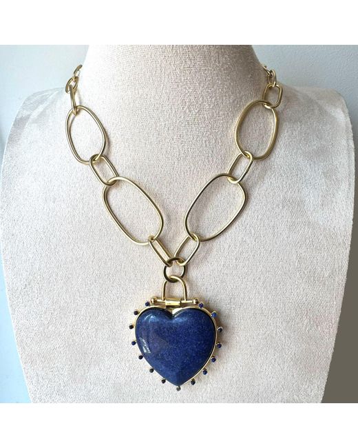Rare Matters Jewelry Blue Luxe Lapis Heart Statement Chunky Pendant Necklace