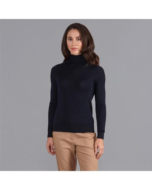 Paul James Knitwear Blue Pure Harriet Extra Fine Merino Wool Roll Neck Jumper