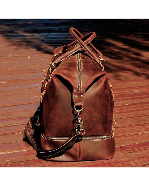 Touri Brown Genuine Leather Duffel With Suit Compartment for men