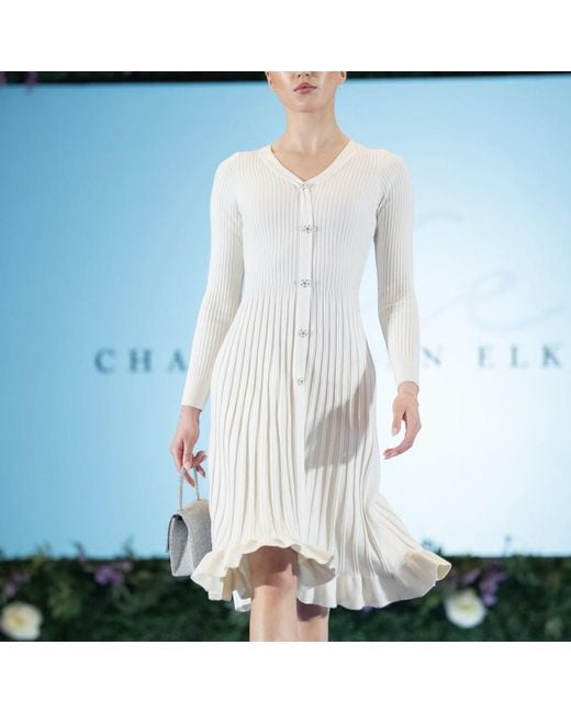Chanel Joan Elkayam White Neutrals Ruffled Hem Knitted Dress