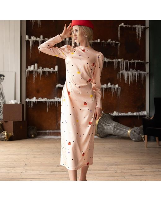 RainSisters Pink Long Sleeve Midi Dress: Peach Blossom
