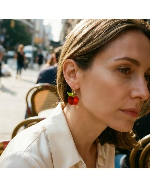 By Chavelli Red Apple Dangly Hoop Earrings