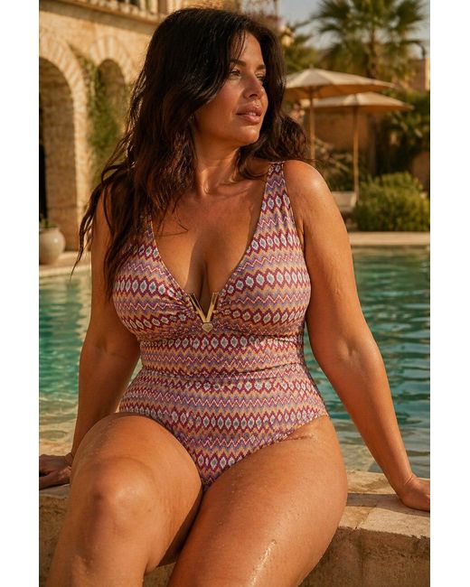 Aqva Swimwear Brown Geometric Print Aiguablava One-Piece Swimsuit