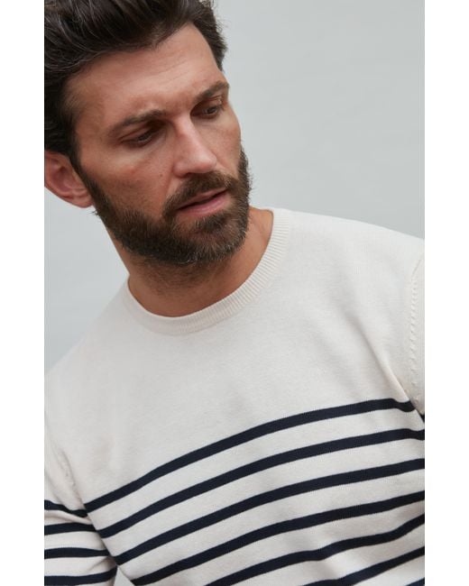 Paul James Knitwear Gray Neutrals Lightweight Cotton Allen Striped Breton Sweater for men