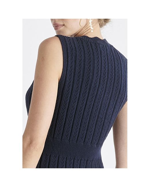 Paisie Blue Pointelle Knitted Dress In Navy