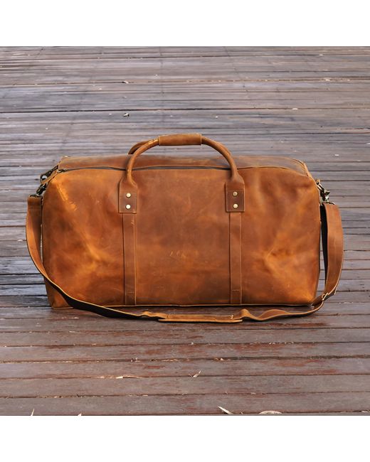 Touri Brown Genuine Leather Luggage Travel Bag for men