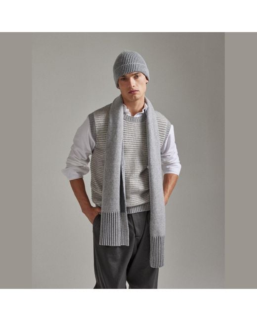 Salts Cashmere Gray Scarf With Rib Trim