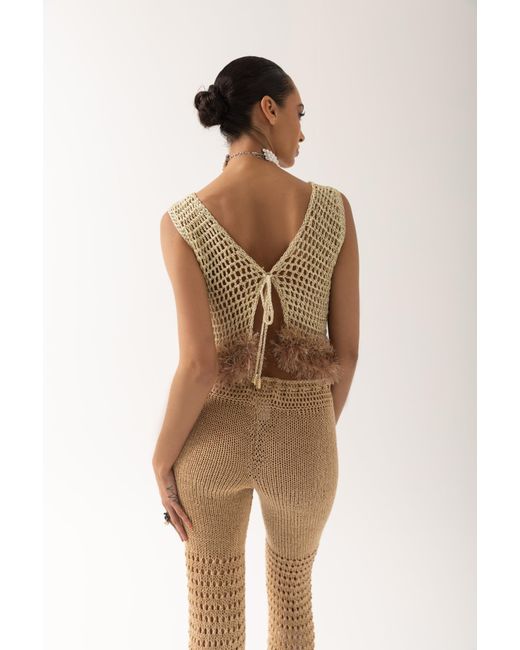 Andreeva Natural Handmade Crochet Top With Embroidery