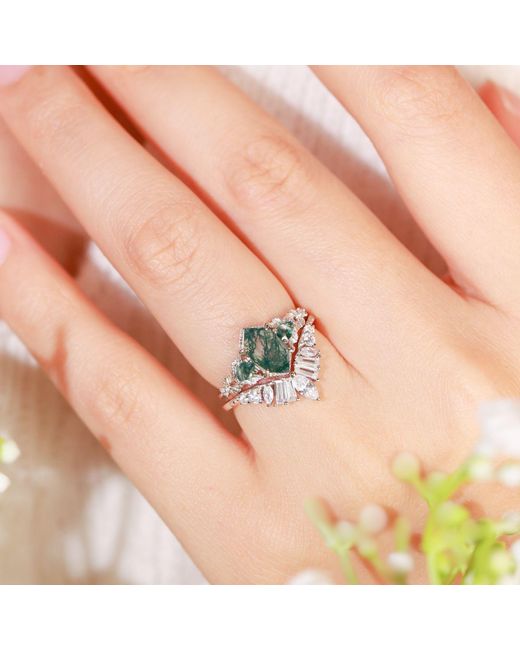 Azura Jewelry New York Green Gardenia Moss Agate Ring Vermeil