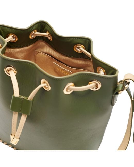 Saonara Brand Green Bucket Bag Army Cream Leather
