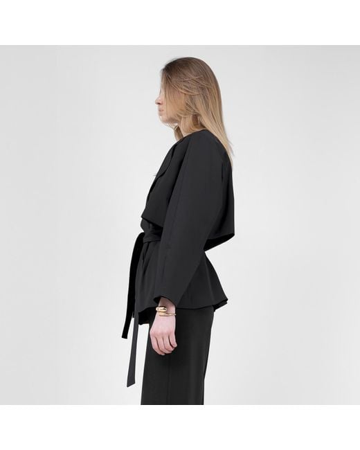 BLUZAT Black Short Trench Coat With Waist Belt