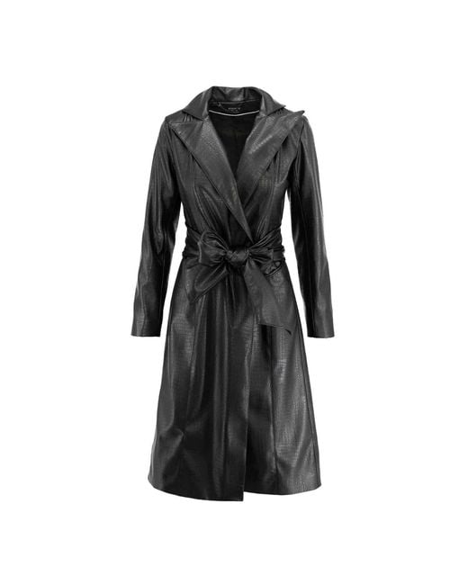 AVENUE No.29 Black Eco Leather Midi Lenght Coat With Belt