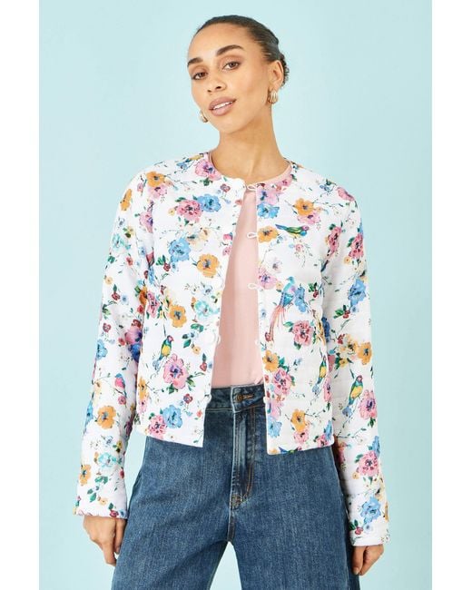 Yumi' Blue Floral Embroidery Reversible Cotton Jacket