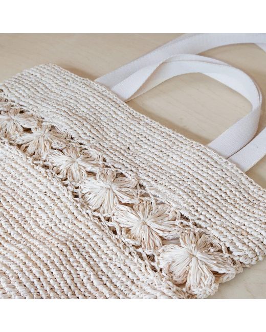 LIKHÂ White Neutrals Handwoven Raffia Tapered Tote Bag – Flower Weave