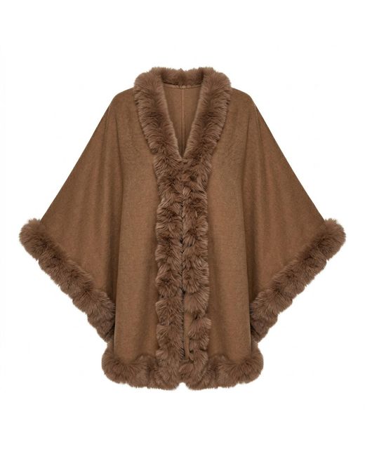 Saachi Brown Faux Fur Cape Saddle Kimono