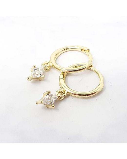 Harfi Metallic Delicate Dangle Diamond April Birthstone Hoop Earrings