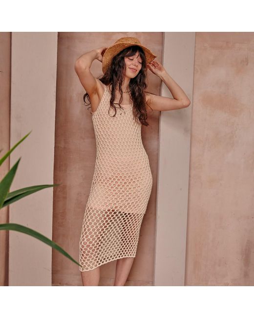 LAtelier London Natural Sardinia Cotton Crochet Midi Dress
