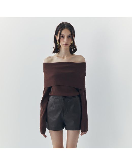 Ats the Label Brown Sia Off Shoulder Knit Top