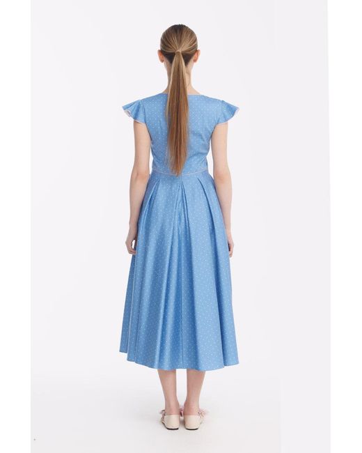 Georgette Blue Powder Polka Dot Midi Dress