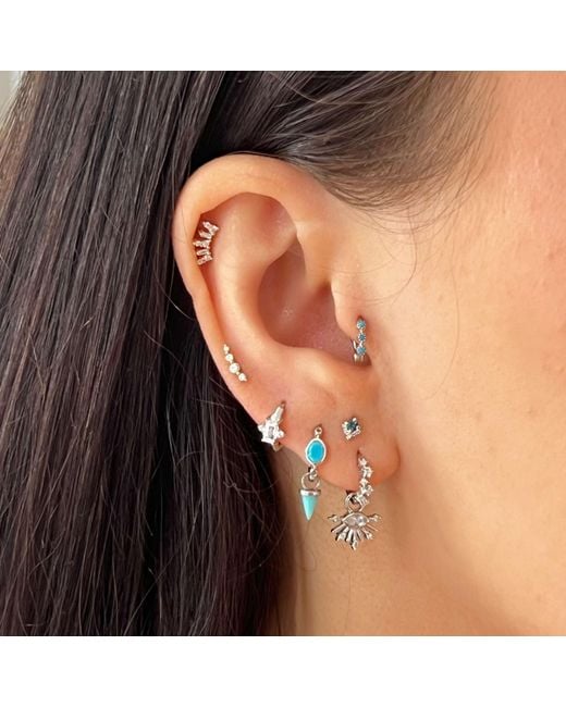 Zohreh Blue Sapphire Huggie Hoop Earring Pair Sterling