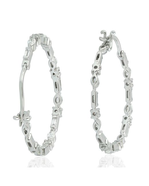 Artisan Metallic Natural Diamond Designer Hoop Earrings 18k Gold