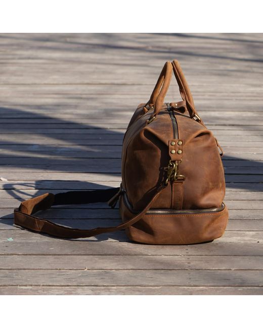 Touri Brown Leather Weekend Bag With Suit Compartment for men