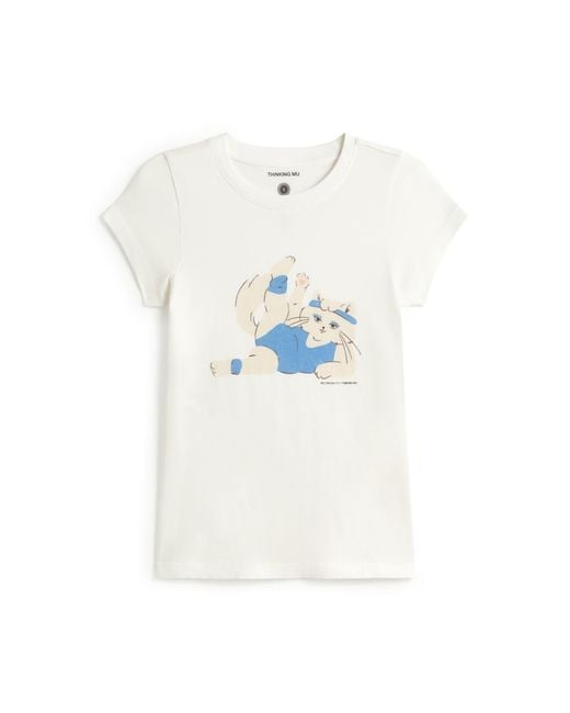 Thinking Mu White Meowrobics Mirna Slim T-Shirt