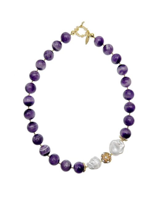 Farra Blue Amethyst With Baroque Pearls Statement Necklace