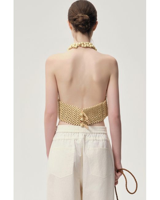 FRONT ROW SHOP Natural Reef Beaded Halter Top