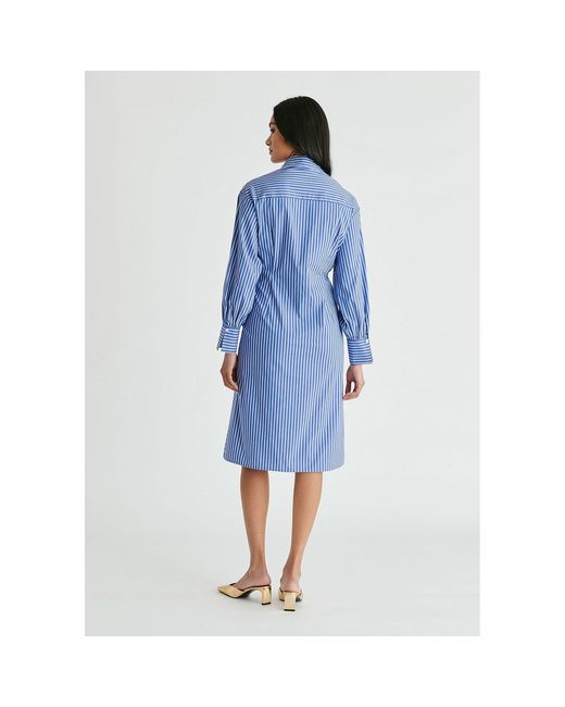 Paisie Blue Asymmetric Striped Shirt Dress With Button Detail