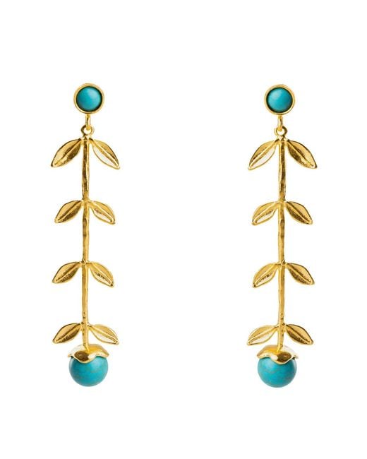 Ebru Jewelry Metallic Bohemian Elegance Leaf & Stone Dangle Earrings