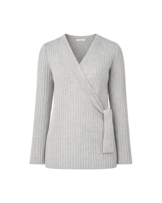 Nuvv Collection Gray Side-Tie Wool Knit Sweater V Neck Italian Yarn